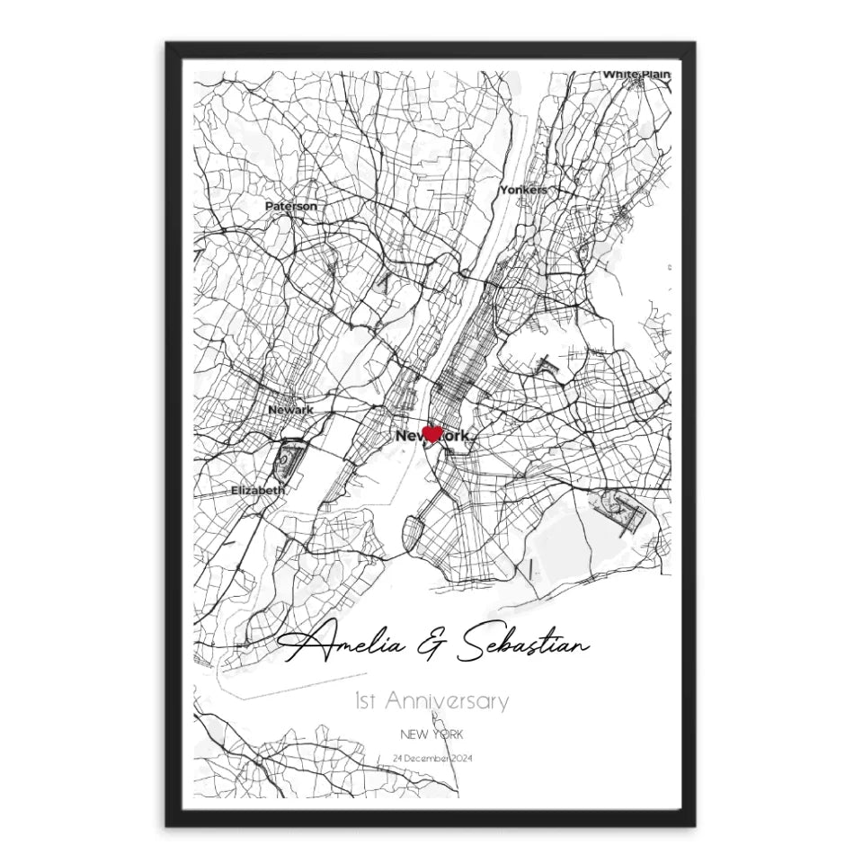 Personalized Map Framed Poster | Custom Enhanced Matte Paper for Special Moments